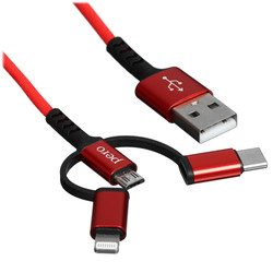 Изображение товара Кабель PERO Lightning 8-pin, micro USB-B, USB Type-C - USB Type-A красный 2 м