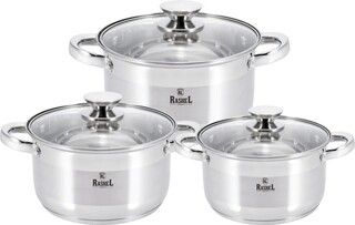 Изображение товара Набор кастрюль Rashel Берта R-432х 2.6 л, 3.6 л, 4.7 л 18 см, 22 см, 20 см серебристый
