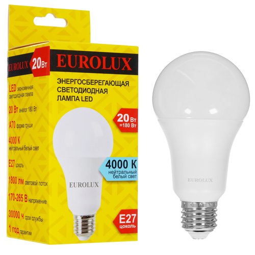 Лампа светодиодная Eurolux LL-E-A70-20W-230-4K-E27