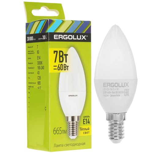 Лампа светодиодная Ergolux LED-C35-7W-E14-3K