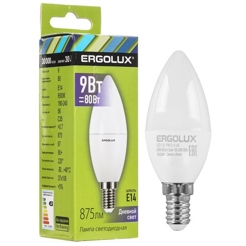 Лампа светодиодная Ergolux LED-C35-9W-E14-6K