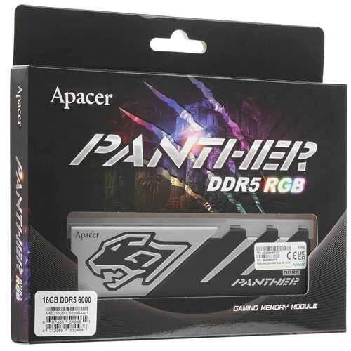 Оперативная память Apacer Panther RGB, DDR5, 16GB (1x16GB), 6000 MHz, CL40, с радиатором, черно-серый, RGB, фото3