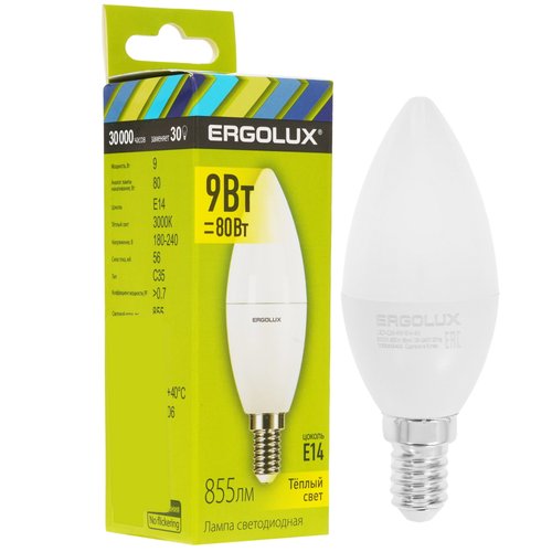 Лампа светодиодная Ergolux LED-C35-9W-E14-3K