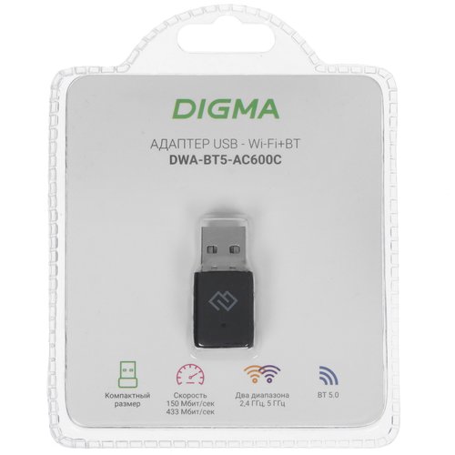 Wi-Fi адаптер + Bluetooth Digma DWA-BT5-AC600C