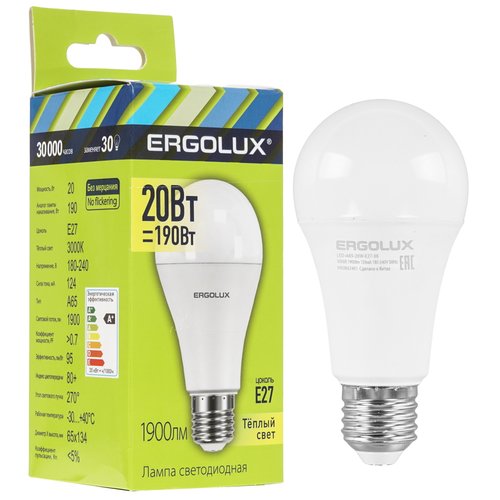 Лампа светодиодная Ergolux LED-A65-20W-E27-3K