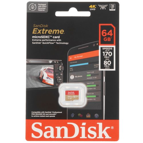 Карта памяти SanDisk Extreme microSDXC 64 ГБ [SDSQXAH-064G-GN6MN]