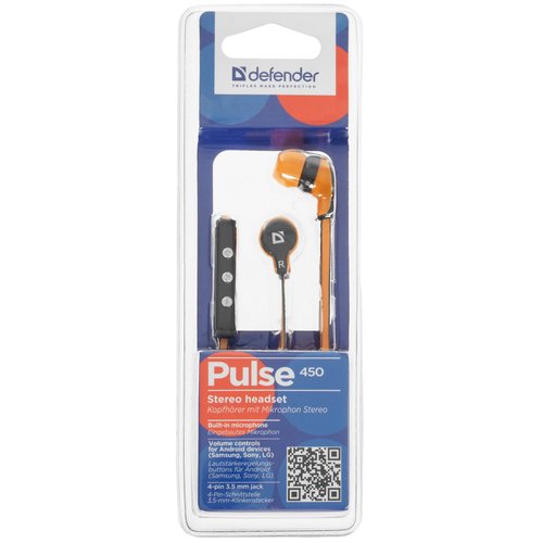 Проводные наушники Defender Pulse 450  оранжевый 2017