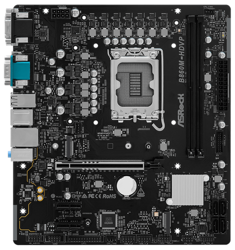Материнская плата ASRock B860M-HDVP, LGA 1851, Intel B860, 2xDDR5, 4xSATA, 2xM.2, 1xPCIe 5.0 x16, DVI-D, DisplayPort, HDMI, D-Sub, 1x2.5Gb LAN, 3x3.5 мм, 7.1, microATX