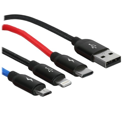 Кабель Baseus Lightning 8-pin, micro USB-B, USB Type-C - USB Type-A черный 0.3 м