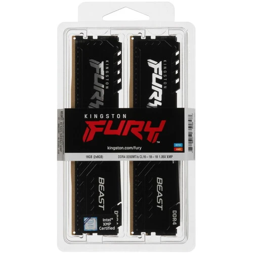 Оперативная память Kingston Fury Beast Black, DDR4, 16GB (2x8GB), 3200 MHz, CL16, с радиатором, чёрный, фото7