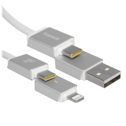 Кабель Baseus Lightning 8-pin, USB Type-C - USB Type-A, USB Type-C белый