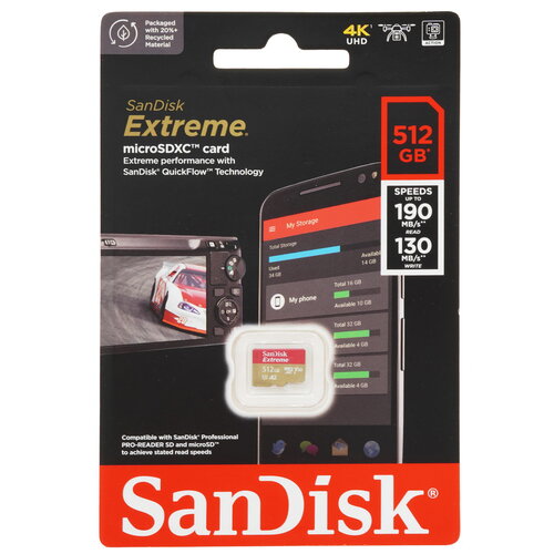 Карта памяти SanDisk Extreme microSDXC 512 ГБ [SDSQXAV-512G-GN6MN]