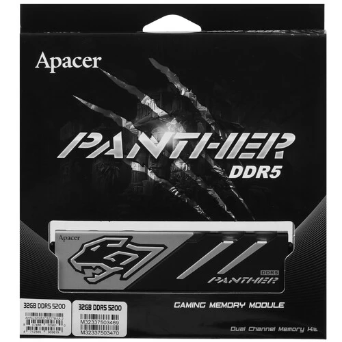Оперативная память Apacer Panther, DDR5, 32GB (2x16GB), 5200 MHz, CL40, с радиатором, фото4