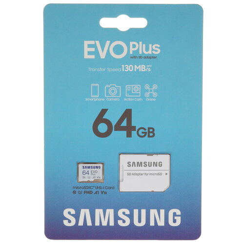 Карта памяти Samsung EVO Plus microSDXC 64 ГБ [MB-MC64KA/RU]