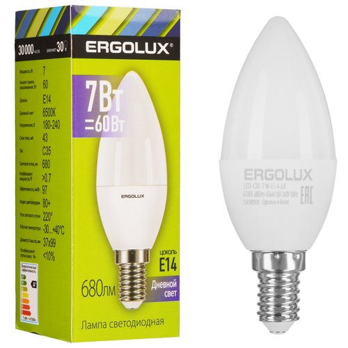 Лампа светодиодная Ergolux LED-C35-7W-E14-6K