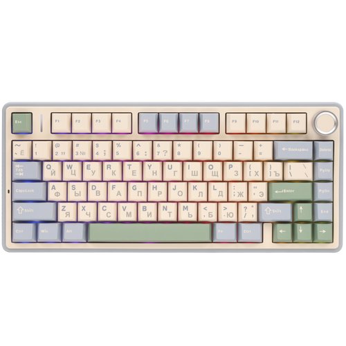 Клавиатура  проводная + беспроводная AULA F75 Cedar Green цвет белый