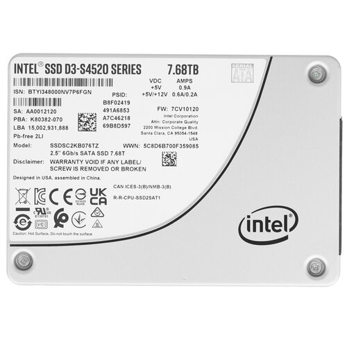 7680 ГБ Серверный SSD Intel D3-S4520 [SSDSC2KB076TZ01 99A0D7]
