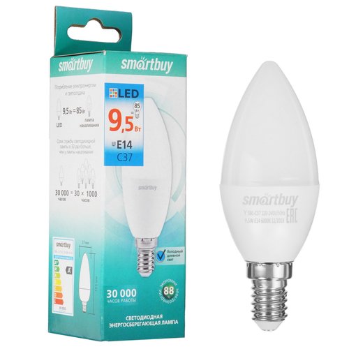 Лампа светодиодная Smartbuy-C37-9.5W/6000