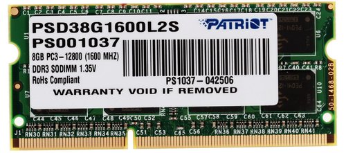 Оперативная память SODIMM Patriot Signature [PSD38G1600L2S] 8 ГБ