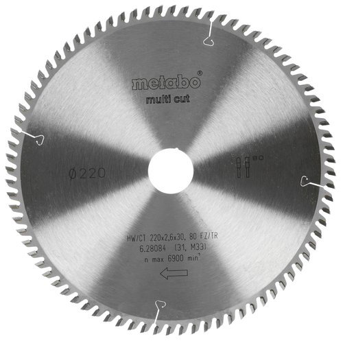 Диск пильный Metabo HW/CT 220X30 80 FZ/TZ 10° (628084000)
