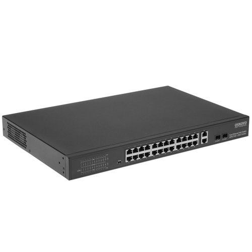 OSNOVO SW-62422(400W) PoE коммутатор Fast Ethernet на 24 x RJ45 портов + 2 x GE Combo uplink порта.