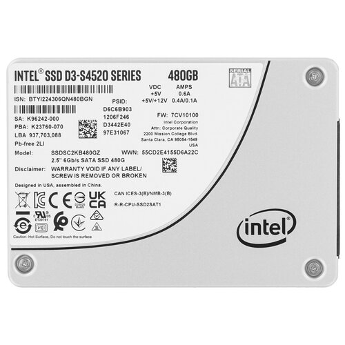 480 ГБ Серверный SSD Intel D3-S4520 [SSDSC2KB480GZ01 99A0AD]