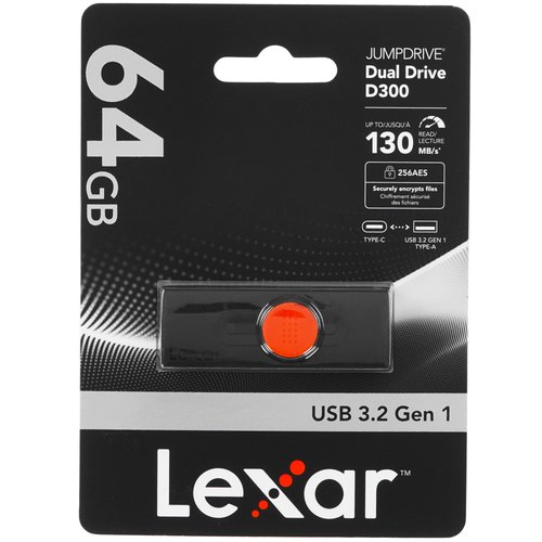 Память OTG USB Flash 64 ГБ Lexar JumpDrive Dual D300 [LJDD300064G-BNBNG]