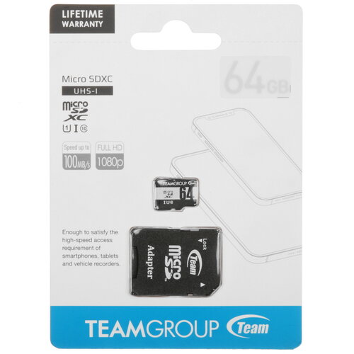 Карта памяти TEAMGROUP Micro microSDXC 64 ГБ [TUSDX64GCL10U03]