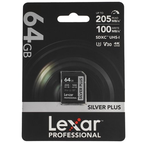 Карта памяти Lexar Professional Silver Plus SDXC 64 ГБ [LSDSIPL064G-BNNNG]