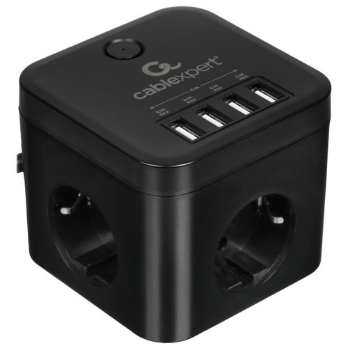 Сетевой фильтр Cablexpert CUBE-3-U4-B-1.5 черный
