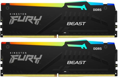 Оперативная память Kingston Fury Beast Black RGB, DDR5, 32GB (2x16GB), 6800 MHz, CL34, с радиатором, RGB, черный