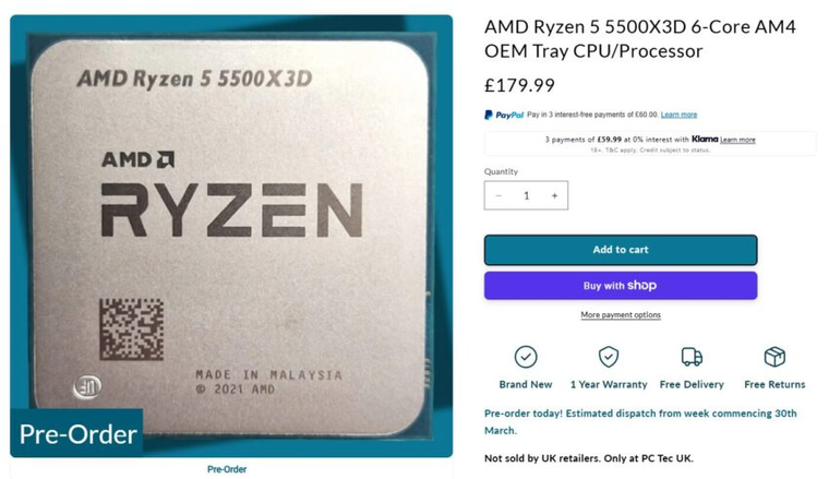 ⚡Бюджетный Ryzen 5 5500X3D для платформы AM4 появился в продаже в