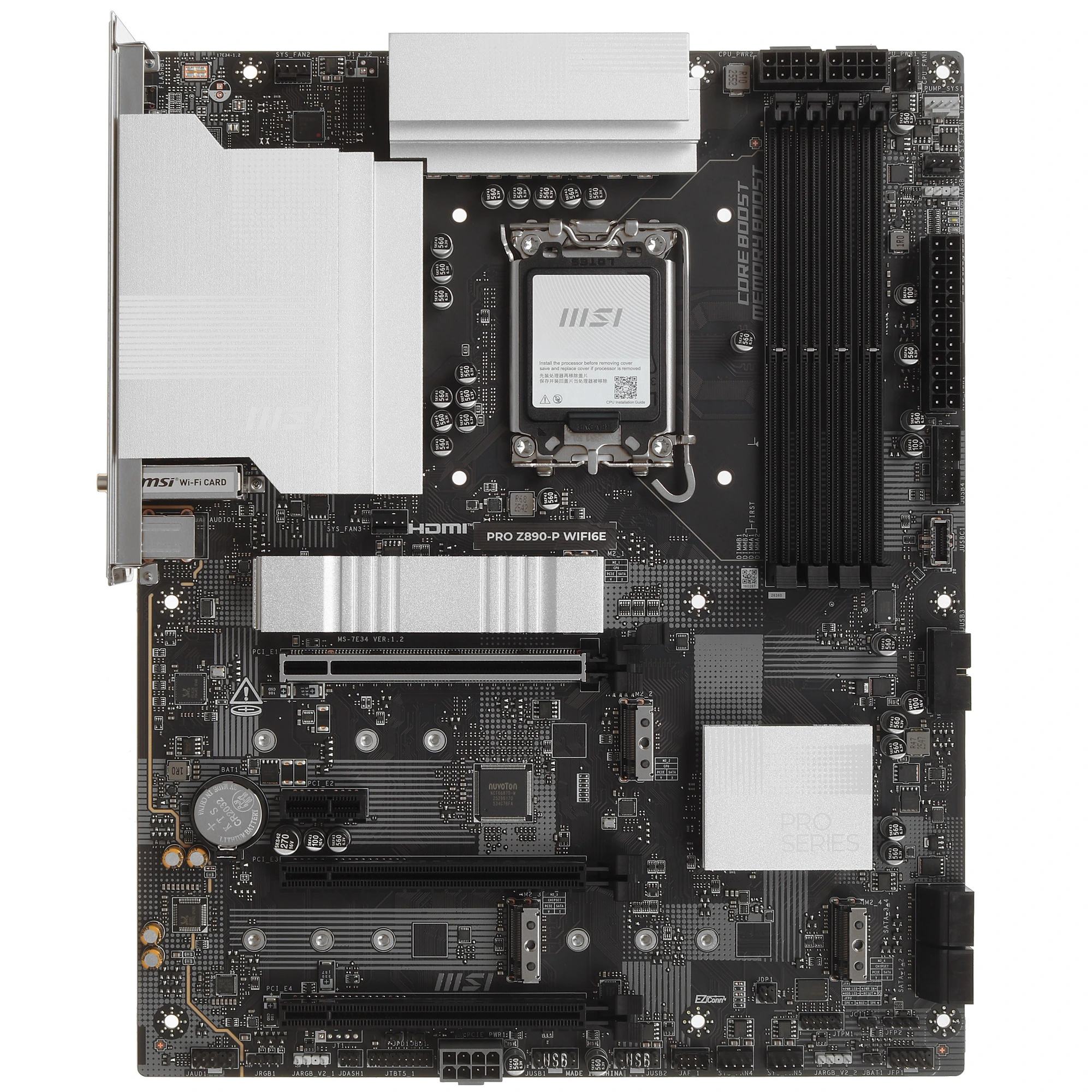 Материнская плата MSI PRO Z890-P WIFI6E, LGA 1851, Intel Z890, 4xDDR5, 4xSATA, 4xM.2, 1xPCIe 5.0 x16, DisplayPort, HDMI, USB Type-C, 1x5Gb LAN, Wi-Fi 6E, Bluetooth, 3x3.5 мм, 7.1, ATX