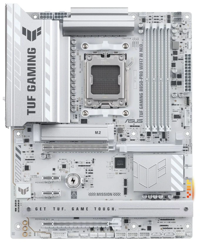 Материнская плата ASUS TUF GAMING B850-PRO WIFI7 W NEO, AM5, AMD B850, 4xDDR5, 4xSATA, 3xM.2, 1xPCIe 5.0 x16, DisplayPort, HDMI, 1x2.5Gb LAN, USB Type-C, Wi-Fi 7, Bluetooth, 3x3.5 мм, 7.1, ATX