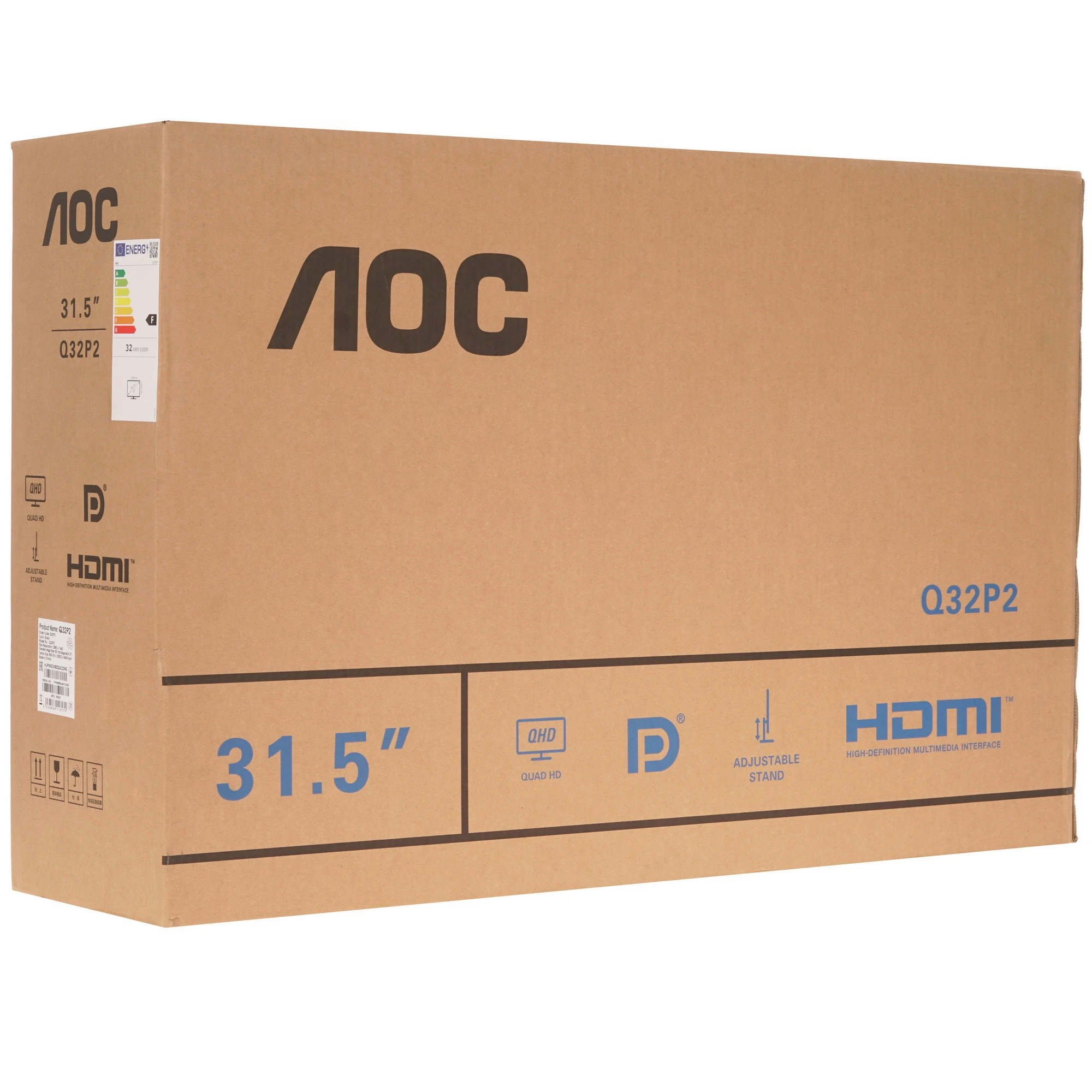 Монитор 31.5' AOC Q32P2 IPS 2560x1440, 75 Гц, 4 мс (GtG), 16:9, 250 кд/м², 2xHDMI 1.4, DP 1.2, USB Hub (4x USB), 3.5 Jack, динамики (2x3 Вт), Adaptive-Sync, VESA 100x100, черный, фото12