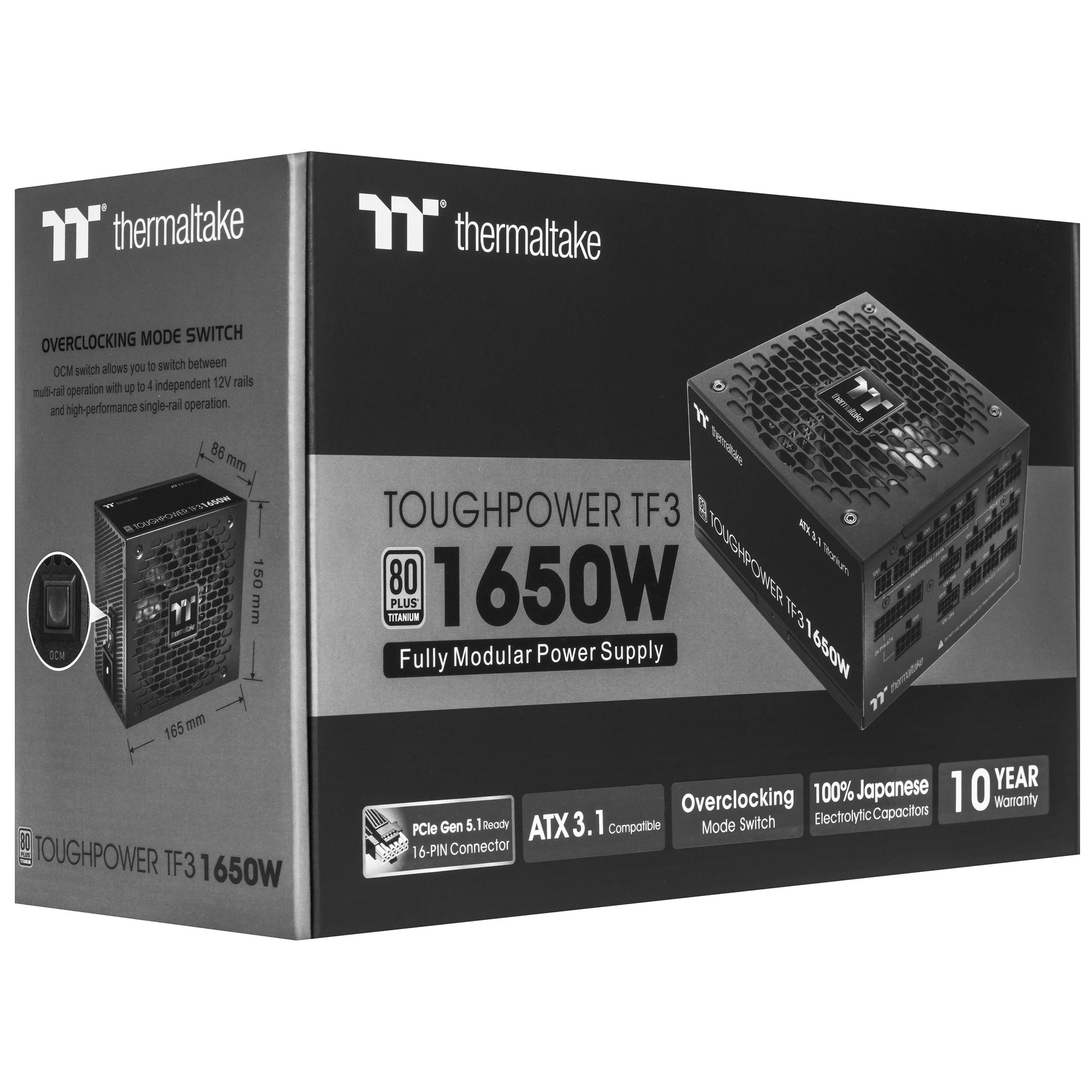Блок питания Thermaltake Toughpower GF3 1650W Gen.5,, 1650Вт, 80+ Titanium, 140мм, модульный, черный, вид 10