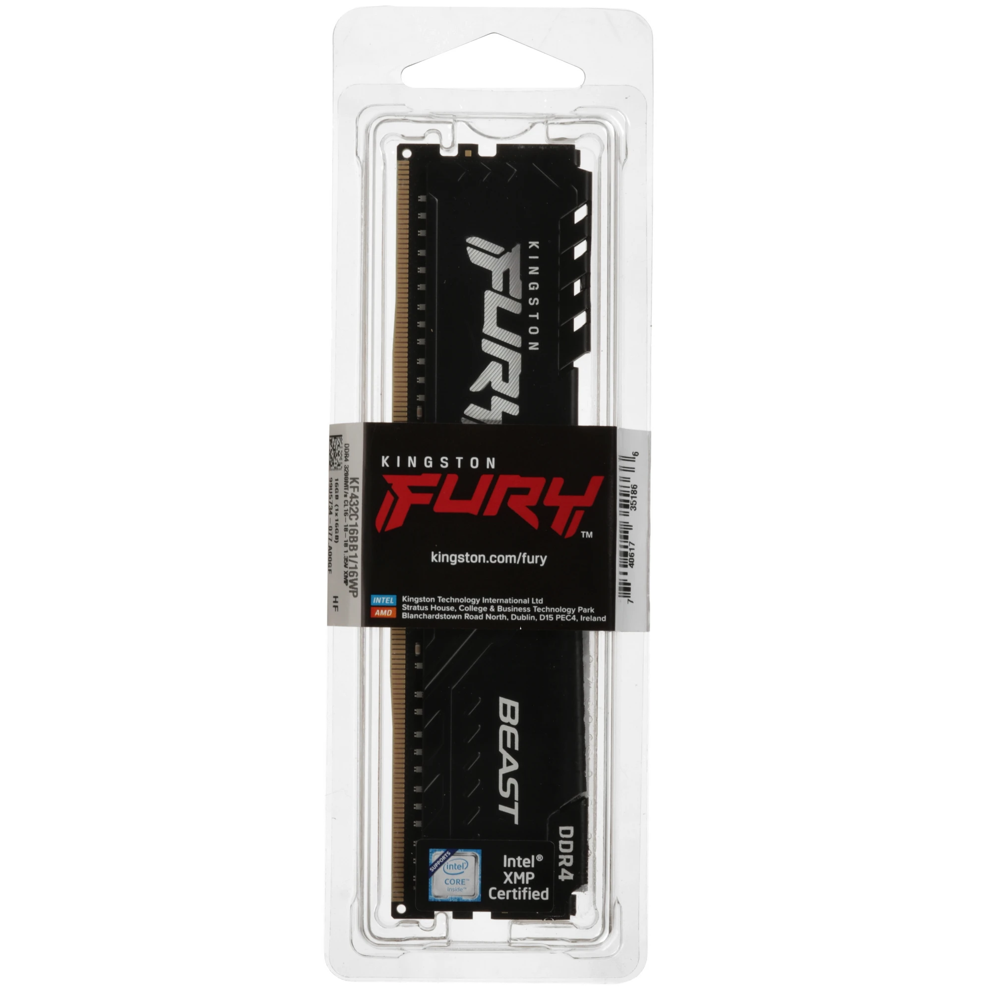 Оперативная память Kingston Fury Beast Black, DDR4, 16GB (1x16GB), 3200 MHz, CL16, с радиатором, черный, фото4