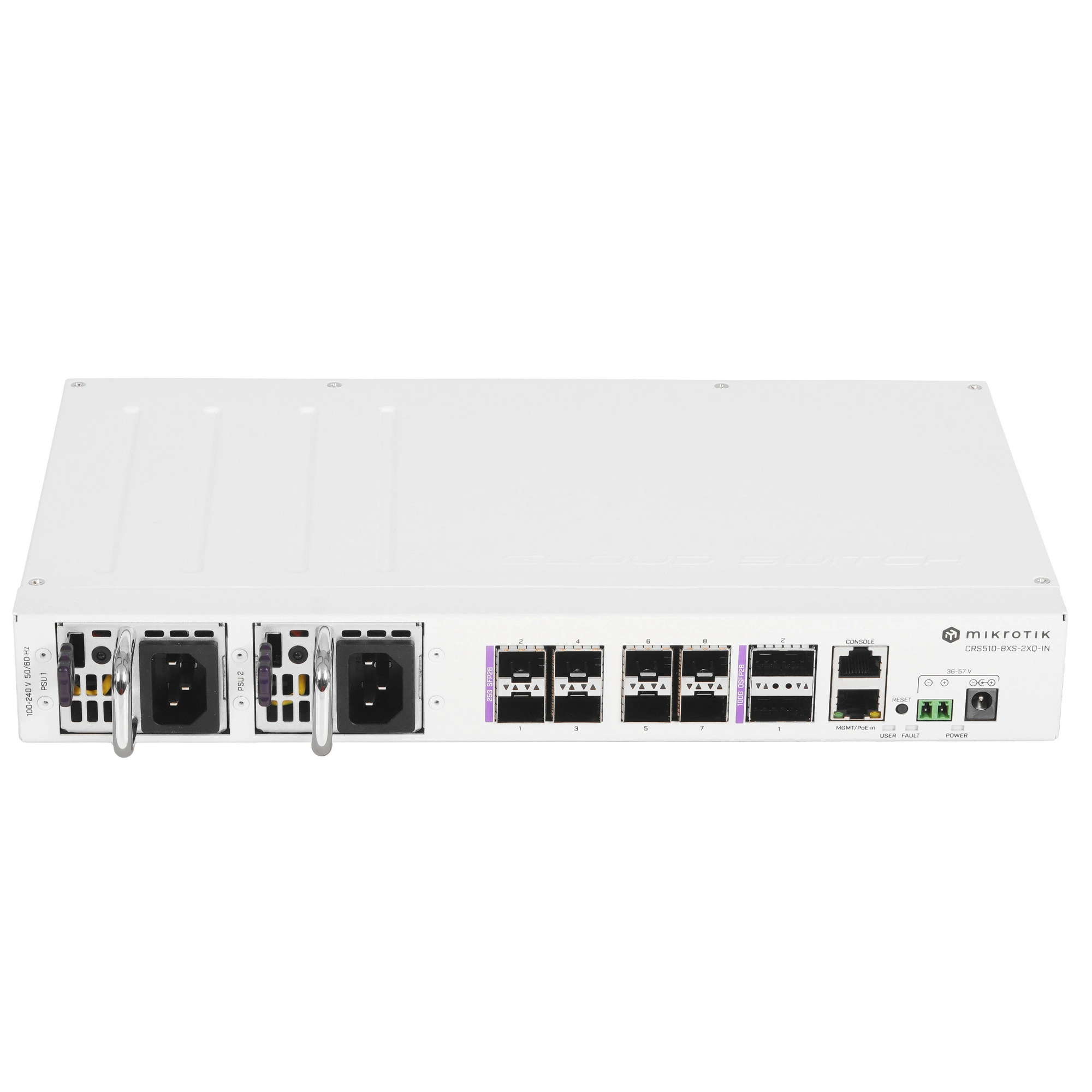 Коммутатор MikroTik CRS510-8XS-2XQ-IN, 8×25 Гбит/с SFP28 + 2×100 Гбит/с QSFP28, управляемый
