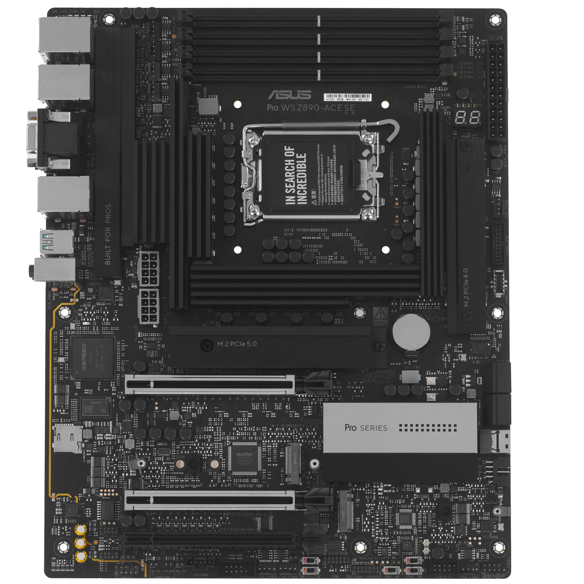 Материнская плата ASUS Pro WS Z890-ACE SE, LGA1851, Intel Z890, 4xDDR5, 4xSATA, 4xM.2, 3xPCIe x16, HDMI, D-Sub, USB Type-C, 3x10Gb LAN, 2x3.5 мм, 7.1, ATX