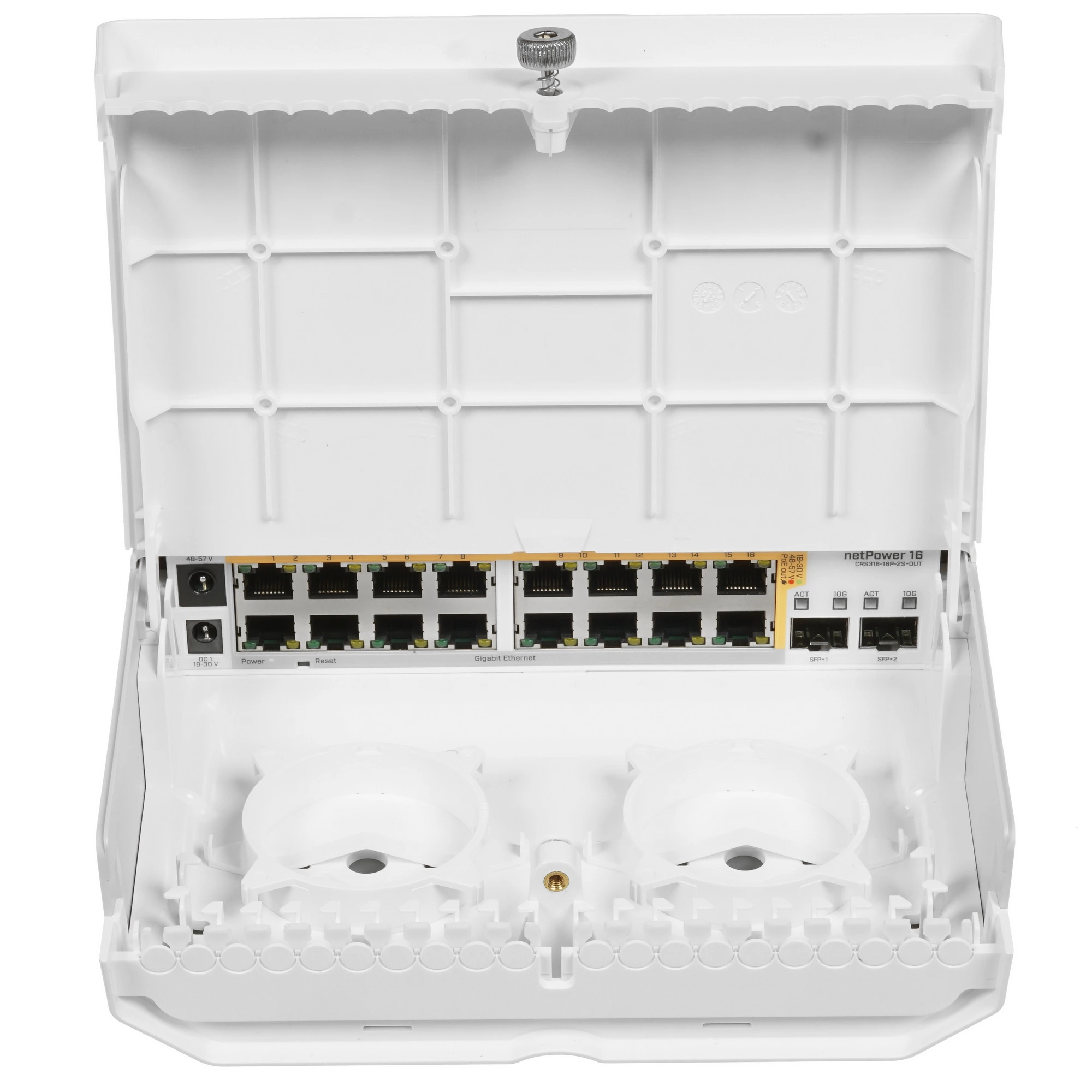 Коммутатор MikroTik CRS318-16P-2S+OUT (NetPower 16P), 16×1 Гбит/с PoE + 2×10 Гбит/с SFP+, управляемый