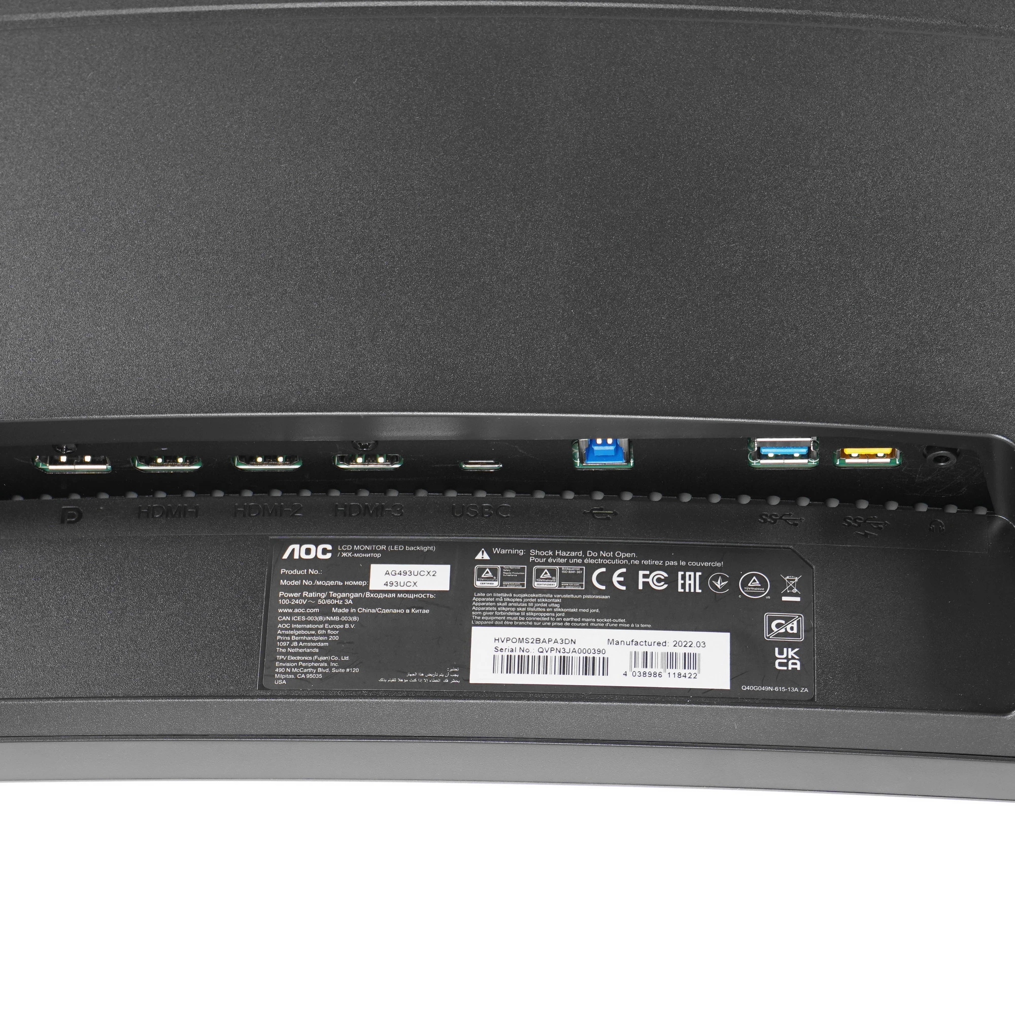 Монитор 48.8' AOC AG493UCX2 VA 5120x1440, 165 Гц, 1 мс, 32:9, 400 кд/м2, 3xHDMI, 1xDP, 1xUSB-C, изогнутый, черный, фото8