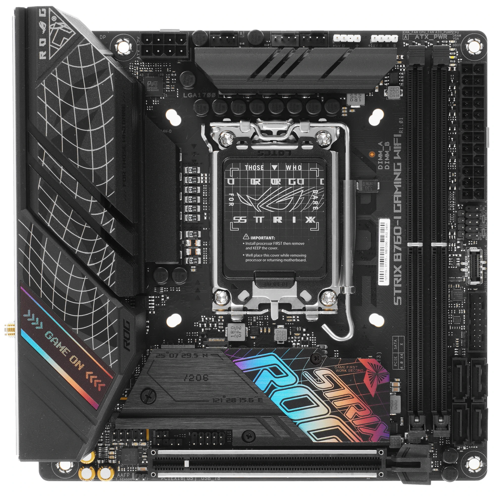 Материнская плата ASUS ROG STRIX B760-I GAMING WIFI, LGA1700, Intel B760, 2xDDR5, 4xSATA, 2xM.2, 1xPCIe 5.0 x16, DisplayPort, HDMI, 1x2.5Gb LAN, USB Type-C, 5x3.5 мм, 7.1, mini-ITX