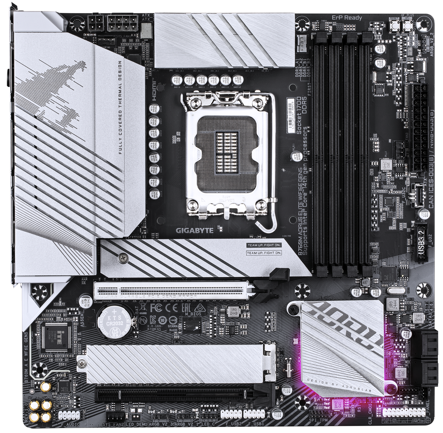 Материнская плата GIGABYTE B760M AORUS ELITE WIFI6E GEN5, LGA 1700, Intel B760, 4xDDR5, 4xSATA, 2xM.2, 1xPCIe 5.0 x16, DisplayPort, HDMI, USB Type-C, 1x2.5Gb LAN, Wi-Fi 6E, Bluetooth, 2x3.5 мм, 7.1, microATX