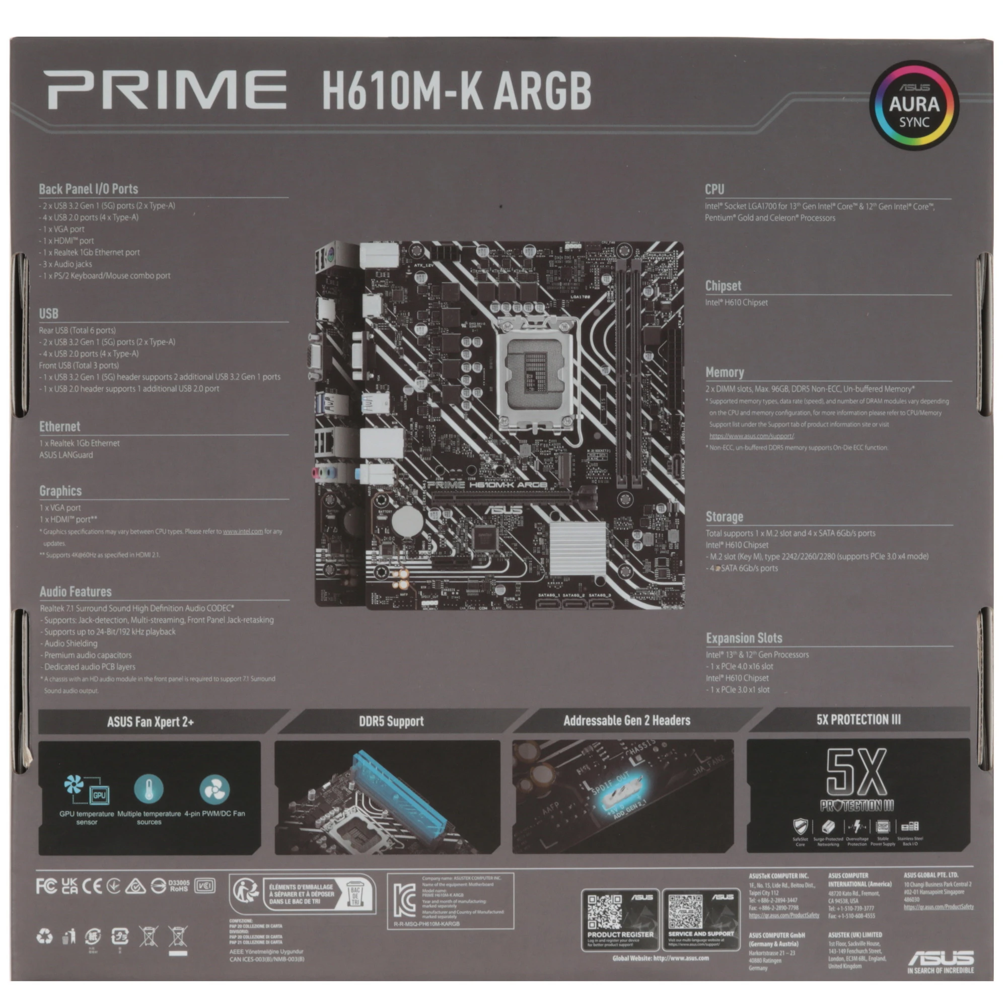 Материнская плата ASUS PRIME H610M-K ARGB, LGA1700, Intel H610, 2xDDR5, 4xSATA, 1xM.2, 1xPCIe 4.0 x16, 1xPCIe 3.0 x1, 1xVGA, 1xHDMI, 1x1Gb LAN, 2xUSB-A 5Gbps, 4xUSB-A 2.0, 3x3.5 мм, 7.1, mATX, фото7
