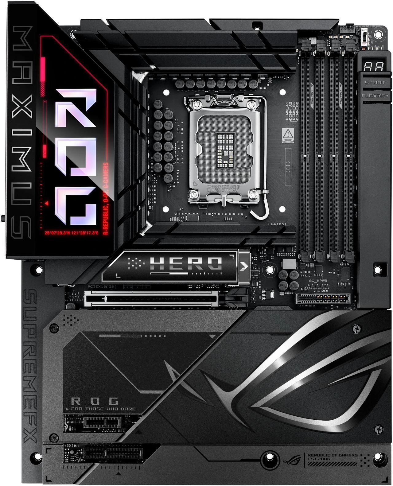 Материнская плата ASUS ROG MAXIMUS Z890 HERO BTF, LGA1851, Intel Z890, 4xDDR5, 4xSATA, 6xM.2, 1xPCIe 5.0 x16, 1xPCIe 4.0 x4, 1xPCIe x1, 1xHDMI, 2xUSB-C (Thunderbolt 4), 1xUSB-C 3.2 Gen 2, 4xUSB-A 3.2 Gen 2, 4xUSB-A 3.2 Gen 1, 2x2.5Gb LAN, Wi-Fi 7, Bluetooth 5.4, 2x3.5 мм, S/PDIF, 7.1, ATX