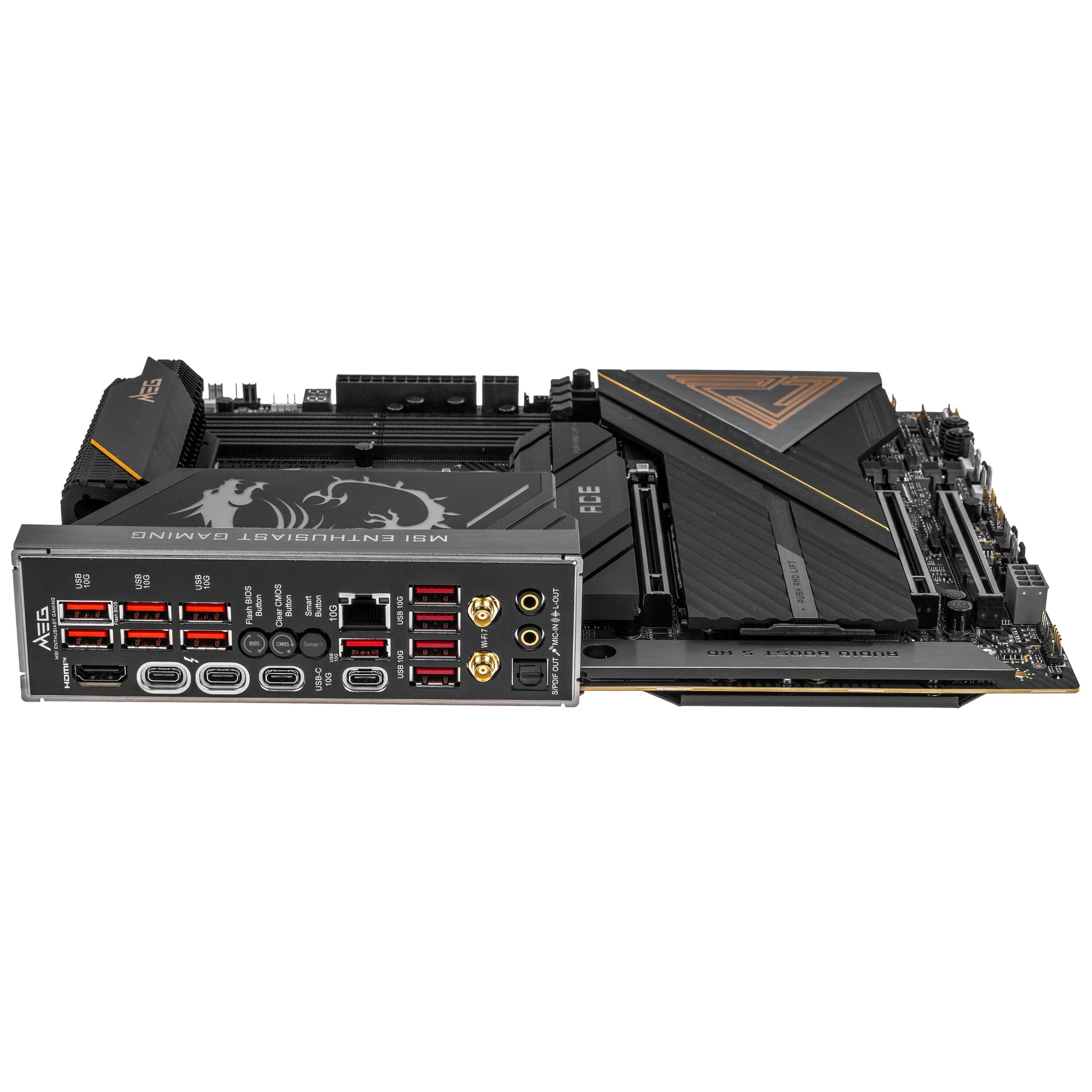 Материнская плата MSI MEG Z890 ACE, LGA1851, Intel Z890, 4xDDR5, 4xSATA, 5xM.2, 1xPCIe 5.0 x16, HDMI, USB Type-C, 1x10Gb LAN, Thunderbolt, 2x3.5 мм, 7.1, ATX, фото5