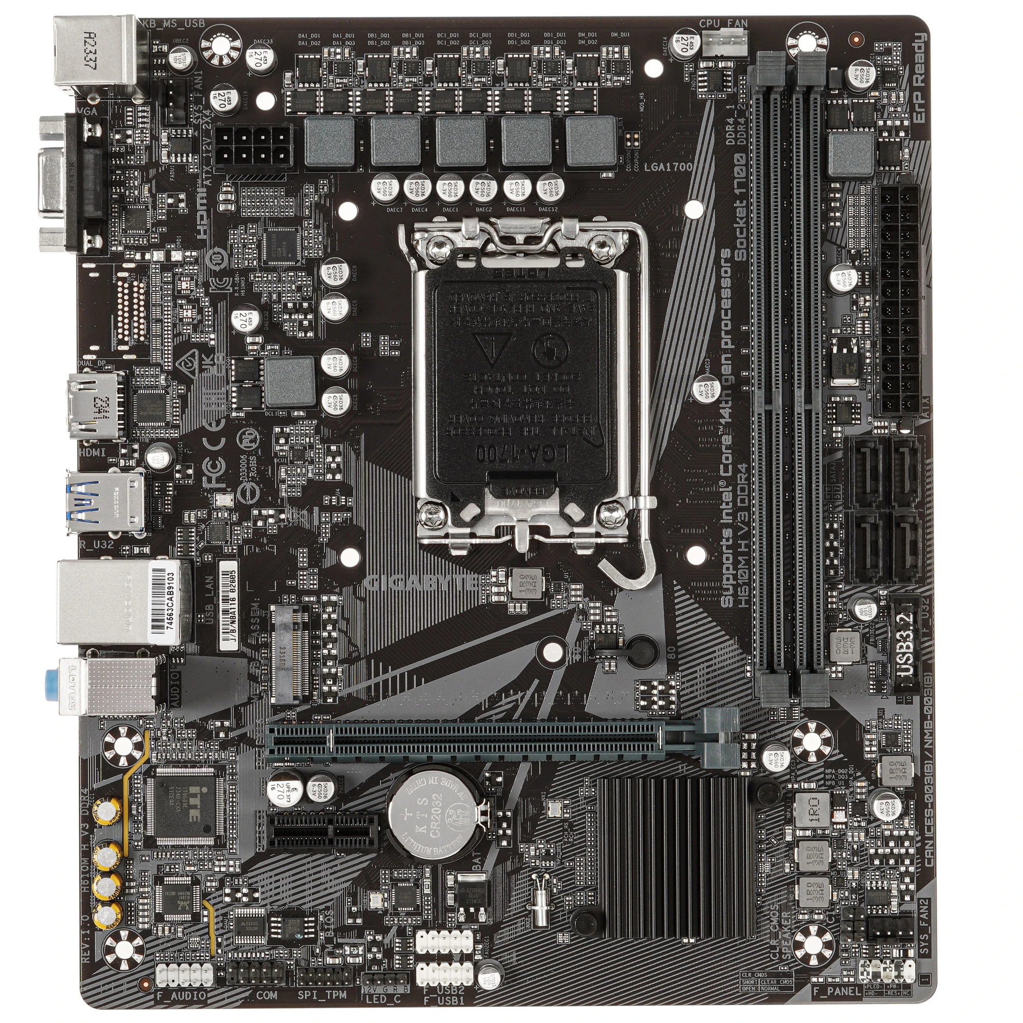 Материнская плата GIGABYTE H610M H V3 DDR4, LGA1700, Intel H610, 2xDDR4, 4xSATA, 1xM.2, 1xPCIe 4.0 x16, 1xPCIe x1, HDMI, D-Sub, 1x1Gb LAN, 3x3.5 мм, 7.1, microATX, фото2