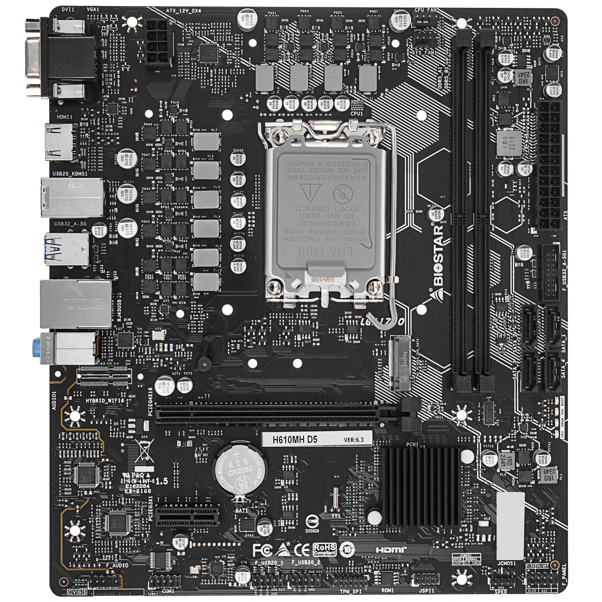 Материнская плата Biostar H610MH D5, LGA1700, Intel H610, 2xDDR5, 4xSATA, 1xM.2, 1xPCIe 4.0 x16, HDMI, D-Sub, 1x1Gb LAN, 3x3.5 мм, 7.1, microATX, фото5