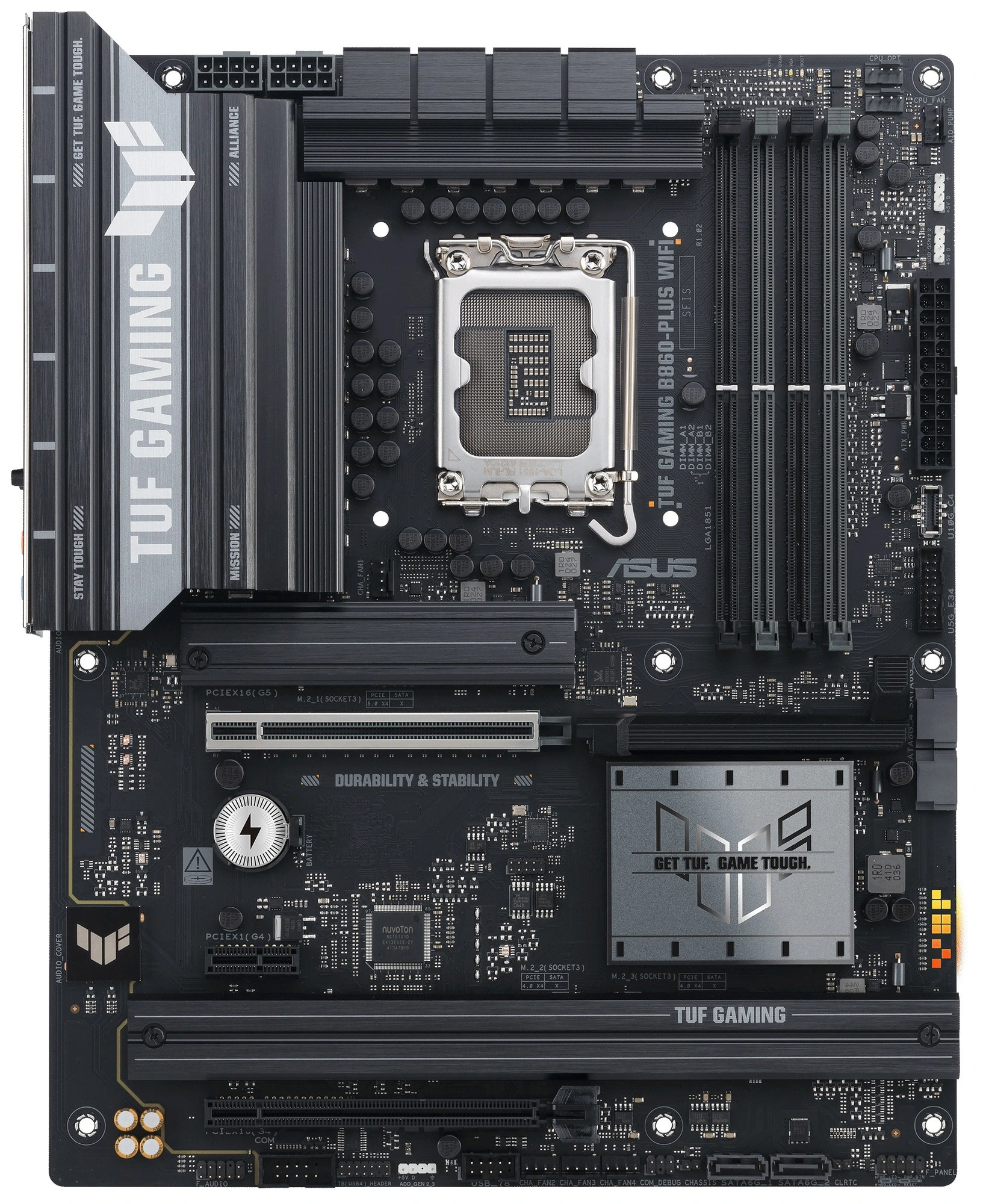 Материнская плата ASUS TUF GAMING B860-PLUS WIFI, LGA1851, Intel B860, 4xDDR5, 4xSATA, 3xM.2, 1xPCIe 5.0 x16, DisplayPort, HDMI, USB Type-C, 1x2.5Gb LAN, 5x3.5 мм, 7.1, ATX