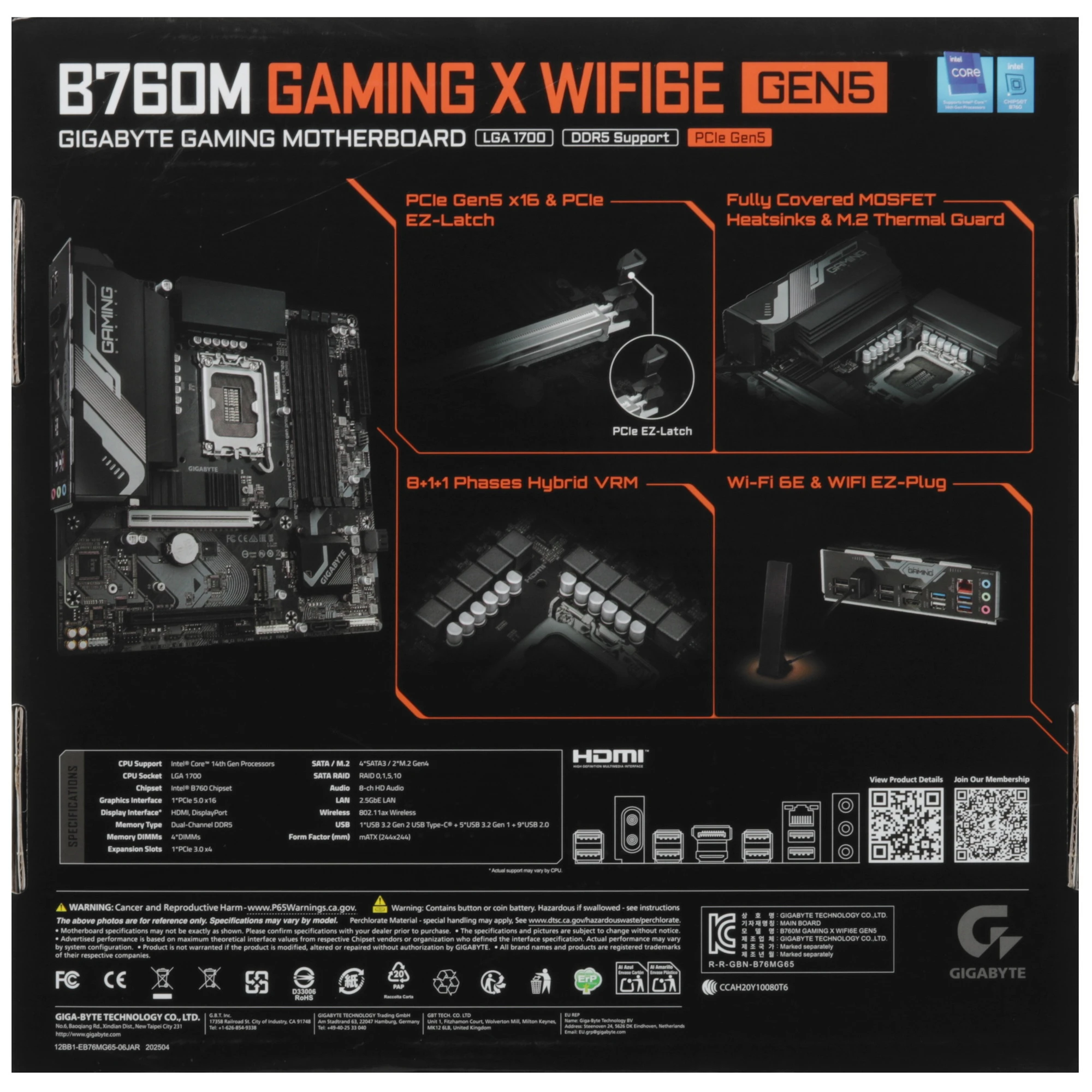 Материнская плата Gigabyte B760M GAMING X WIFI6E GEN5, LGA1700, Intel B760, 4xDDR5, 4xSATA, 2xM.2, 1xPCIe 5.0 x16, 1xPCIe 3.0 x4, 1xHDMI, 1xDP, 1x2.5Gb LAN, Wi-Fi 6E, Bluetooth 5.3, 3xUSB-A 5Gbps, 5xUSB-A 2.0, 3x3.5 мм, 7.1, mATX, фото12